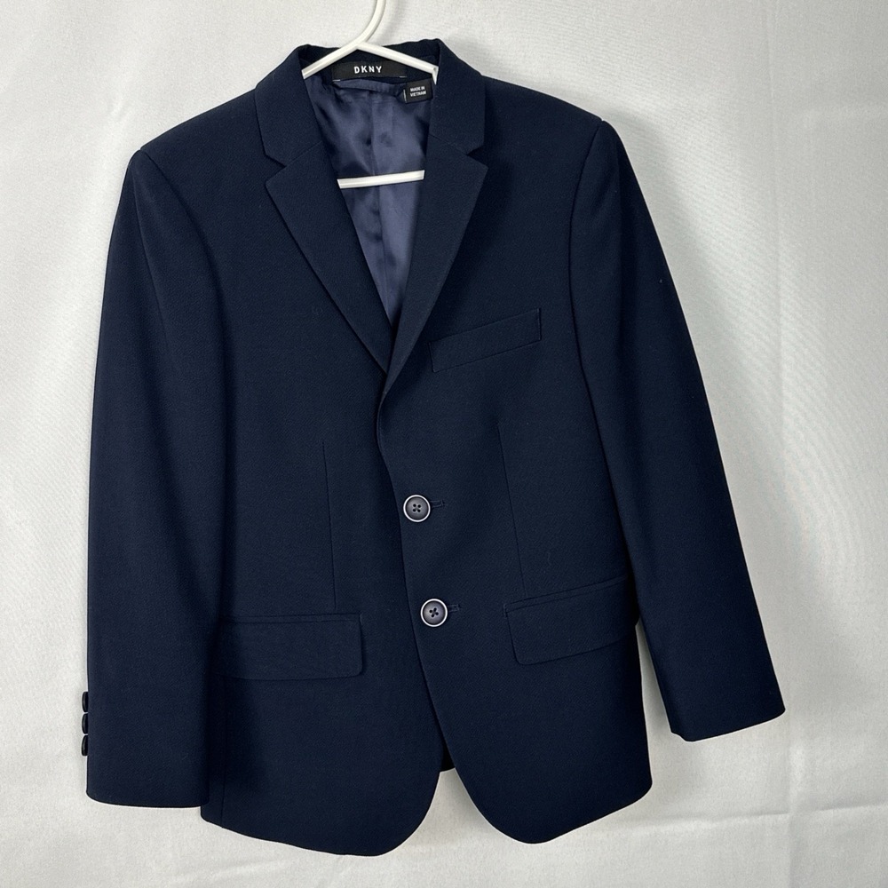 DKNY Kids Boys Size 8R Suit Jacket Black Two Buttons Navy Blue